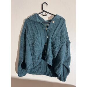 Callan Country Collection Green Size M Cable Knit Sweater Merino Wool Ireland